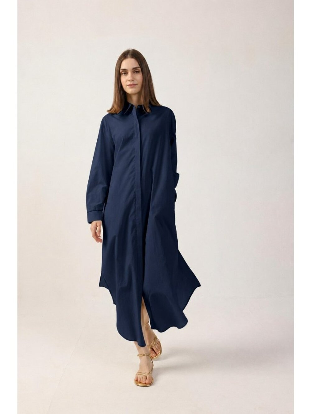 Neu Nomads Galit Maxi Shirt Dress Oversized Navy Full Button Pockets Large $299